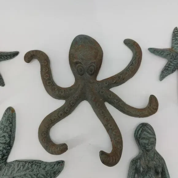 Bath Metal Coastal Mermaid Starfish Green Distressed 7 pcs - Picture 7 of 16